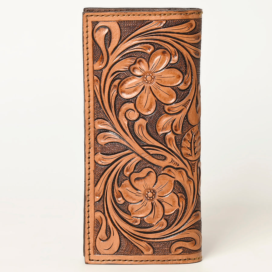 American Darling Hand Tooled Floral Carved Leather Clutch Bag Eco-Friendly Vegetable-Tanned Genuine Leather Western Wallet