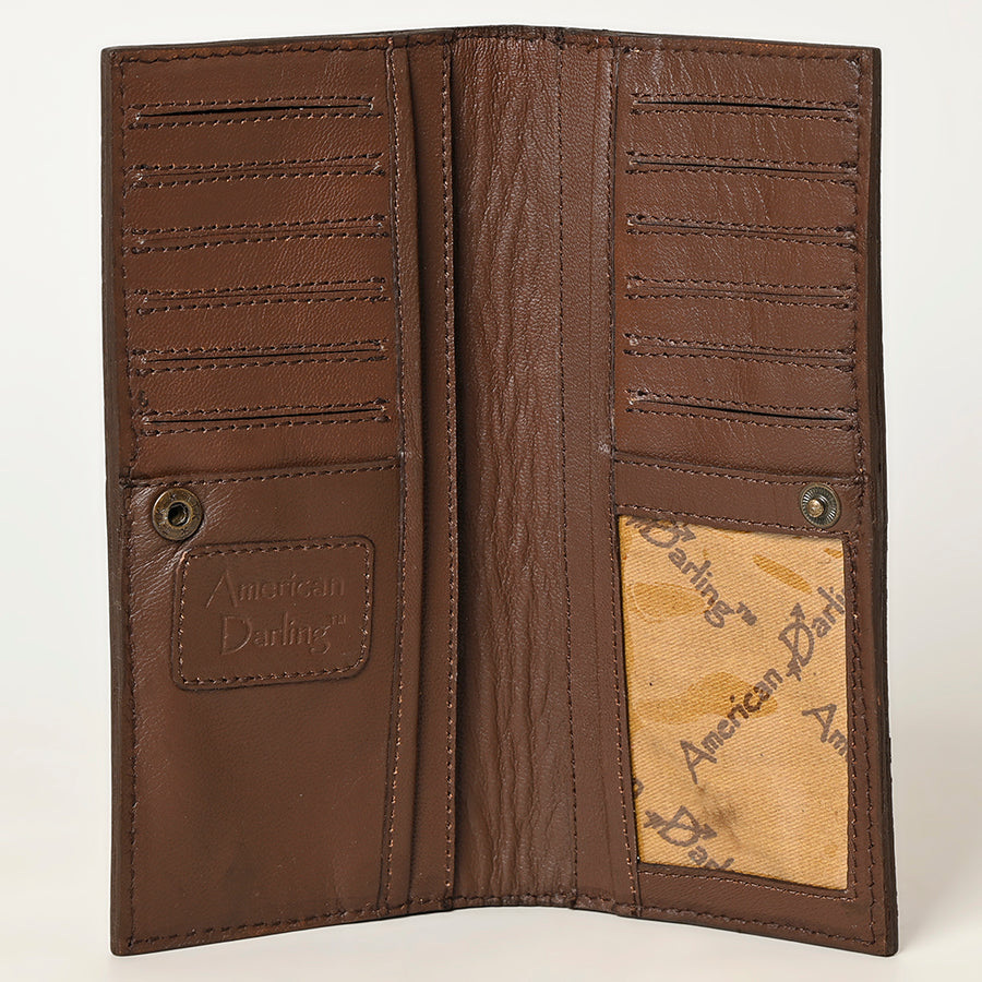 American Darling Hand Tooled Floral Carved Leather Clutch Bag Eco-Friendly Vegetable-Tanned Genuine Leather Western Wallet