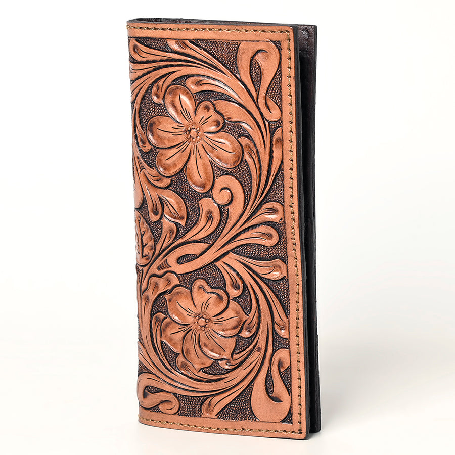 American Darling Hand Tooled Floral Carved Leather Clutch Bag Western Wallet - Uhorse