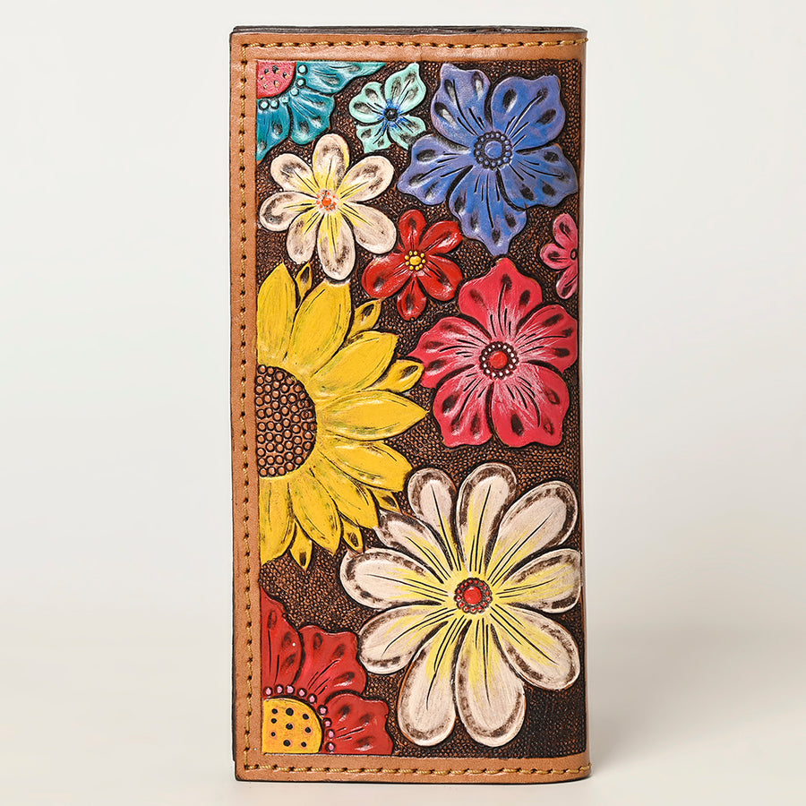 American Darling Hand Tooled Floral Carved Leather Clutch Bag Eco-Friendly Vegetable-Tanned Genuine Leather Western Wallet