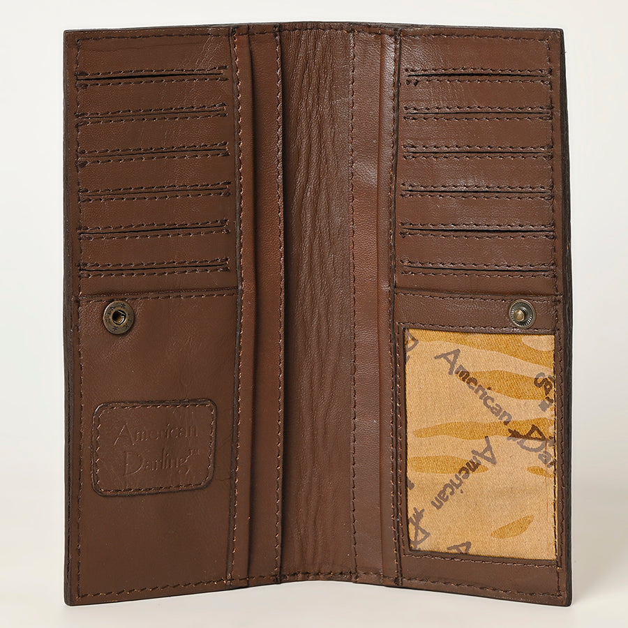 American Darling Hand Tooled Floral Carved Leather Clutch Bag Eco-Friendly Vegetable-Tanned Genuine Leather Western Wallet