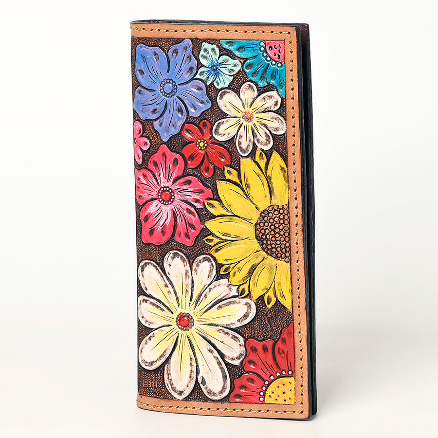 American Darling Hand Tooled Floral Carved Leather Clutch Bag Western Wallet - Uhorse