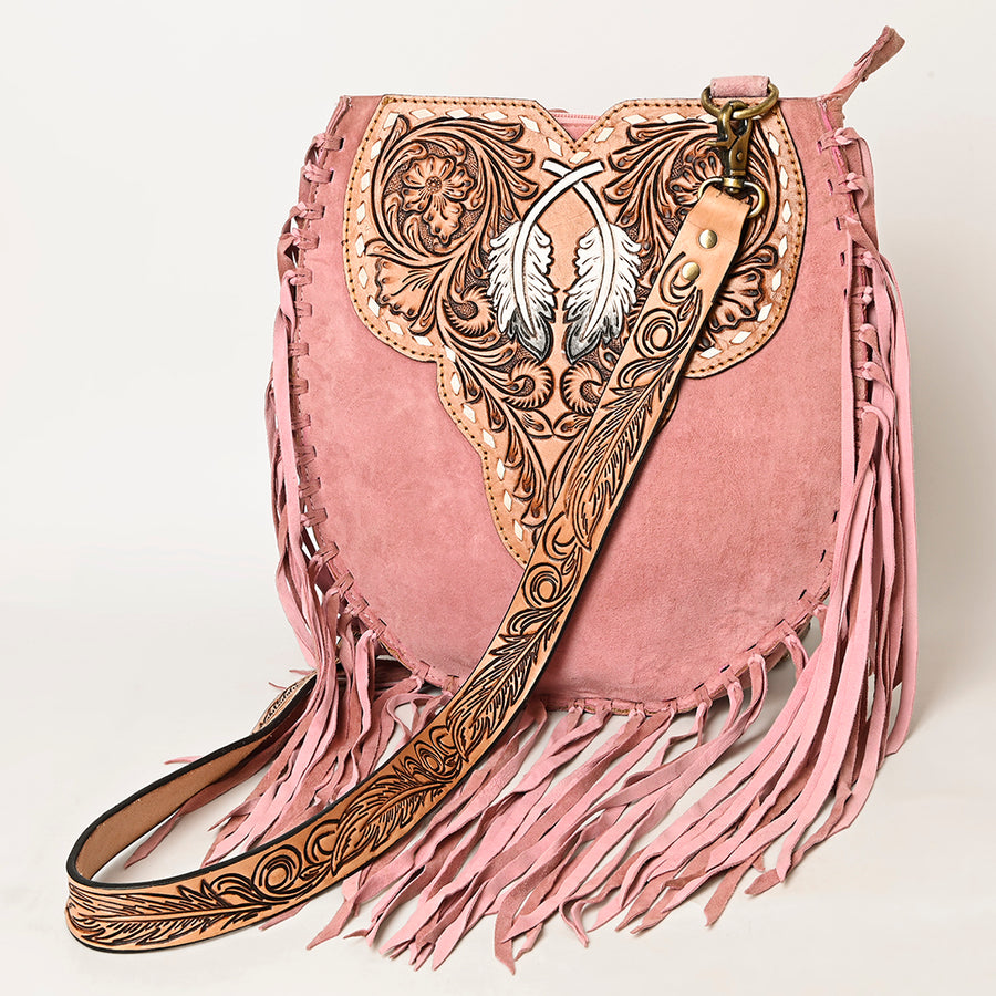 American Darling Suede Fringe Hand Tooled Leather Large Cross body Bag - Uhorse