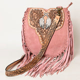 American Darling Suede Fringe Hand Tooled Leather Large Cross body Bag - Uhorse