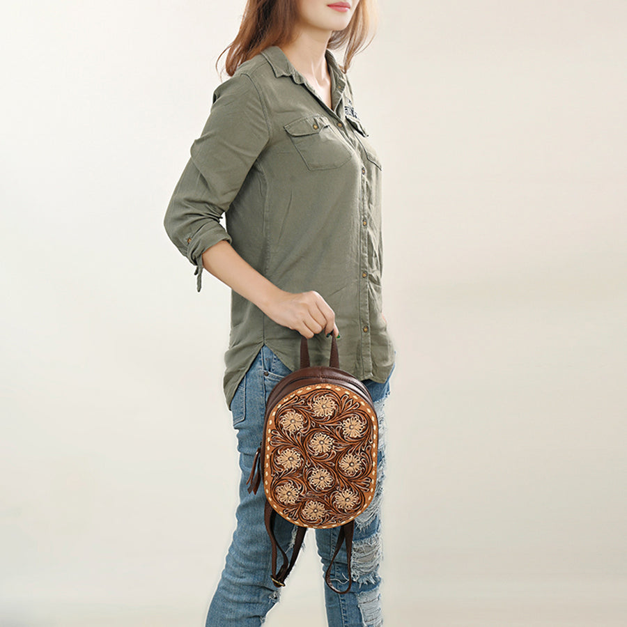 American Darling Hand Tooled Floral Carved Sling Bag Eco-Friendly Vegetable-Tanned Genuine Leather Western Purse YKK Zipper