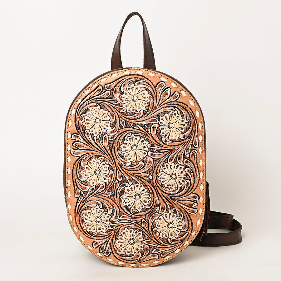 American Darling Hand Tooled Floral Carved Sling Bag Eco-Friendly Vegetable-Tanned Genuine Leather Western Purse YKK Zipper