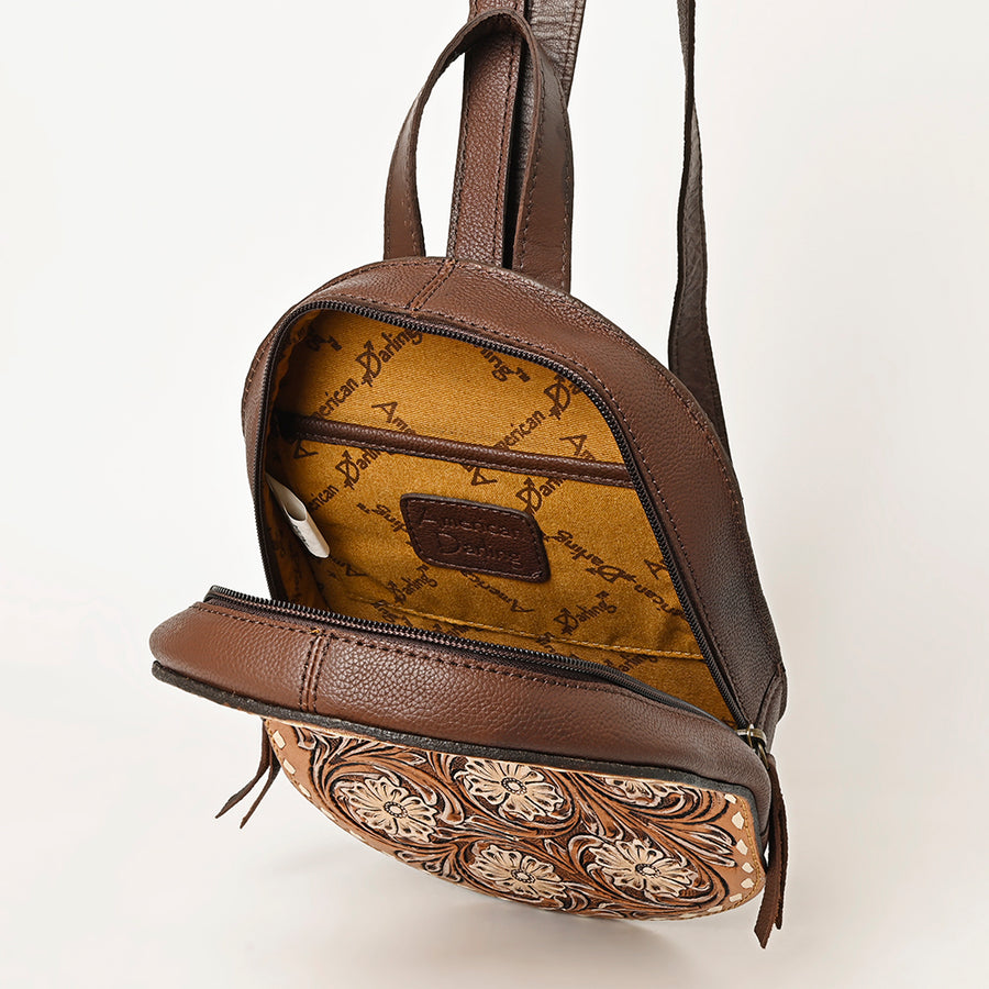 American Darling Hand Tooled Floral Carved Sling Bag Eco-Friendly Vegetable-Tanned Genuine Leather Western Purse YKK Zipper