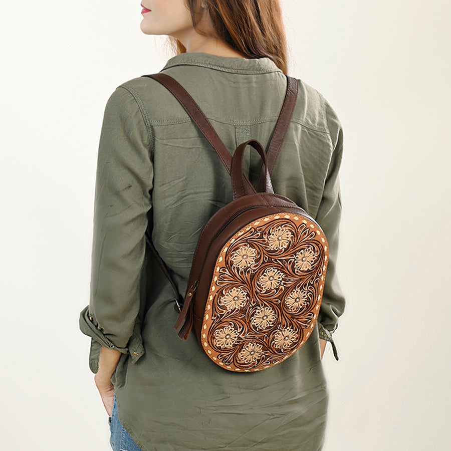 American Darling Hand Tooled Floral Carved Sling Bag Eco-Friendly Vegetable-Tanned Genuine Leather Western Purse YKK Zipper