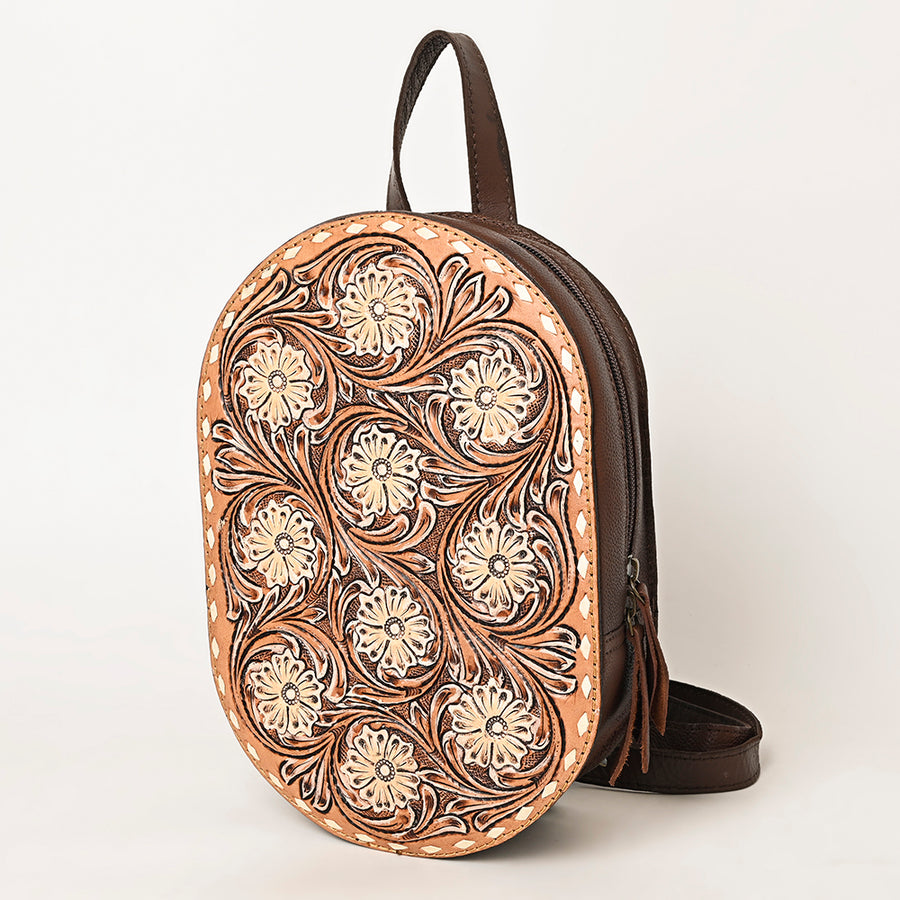 American Darling Hand Tooled Floral Carved Leather Sling Bag Western Purse - Hilason