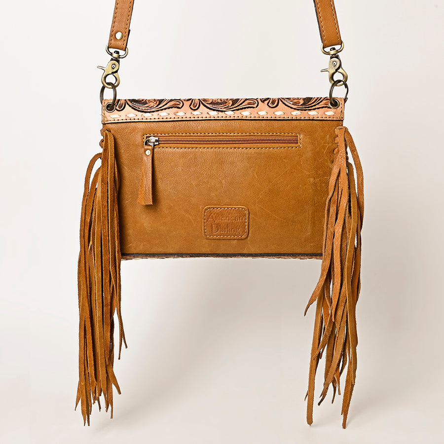 American Darling Genuine Suede Leather Hand Tooled Floral Carved Envelope Bag Fringe Western Genuine Leather Crossbody with YKK Zipper