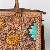 American Darling Briefcase Hand Tooled Genuine Leather Women Bag Western Handbag Purse