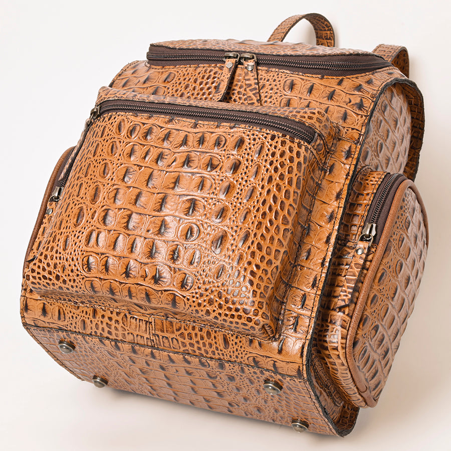 American Darling Western Backpack Purse Handcrafted from Crocodile Embossed Genuine Leather | Flap Closure & Multi-Pocket Design for Travel