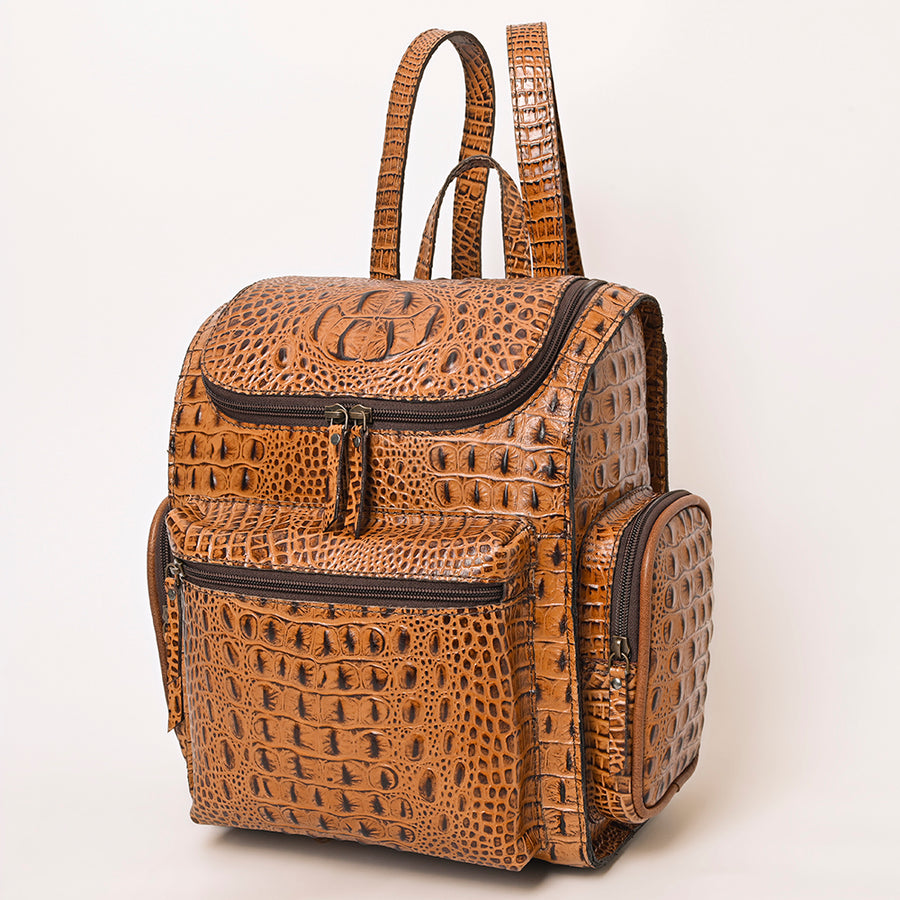 American Darling Crocodile Embossed Leather Backpack | Western Travel Bag - Uhorse