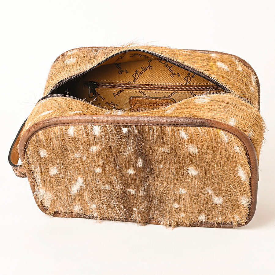 American Darling Hair-On Cowhide Jewelry Bag in Genuine Leather – Western Travel Case with Spacious Storage