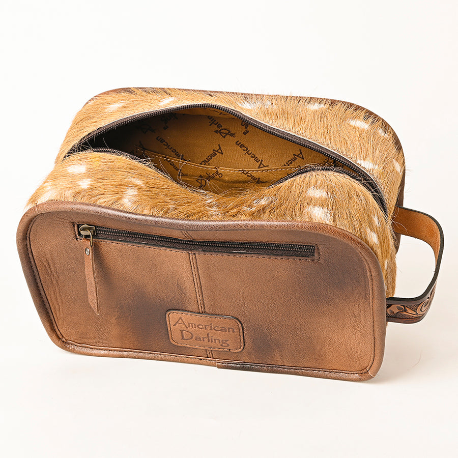American Darling Hair-On Cowhide Jewelry Bag in Genuine Leather – Western Travel Case with Spacious Storage