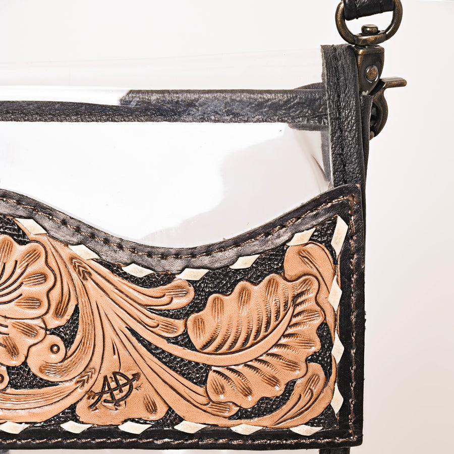 American Darling Clear Western Crossbody with Fringe – Hand-Tooled Genuine Leather Bag