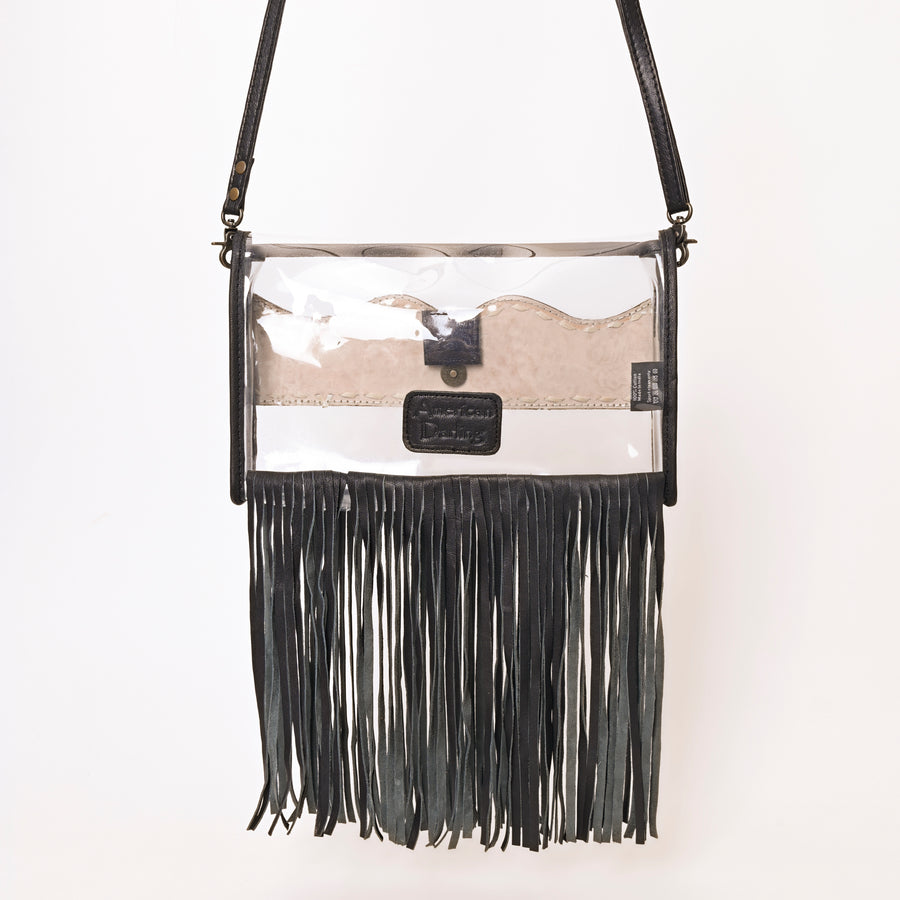 American Darling Clear Western Crossbody with Fringe – Hand-Tooled Genuine Leather Bag