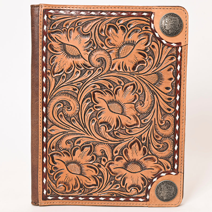 American Darling Hand-Tooled Genuine Leather Portfolio Bag – Floral Carved Western Document Holder for Work & Everyday Organization