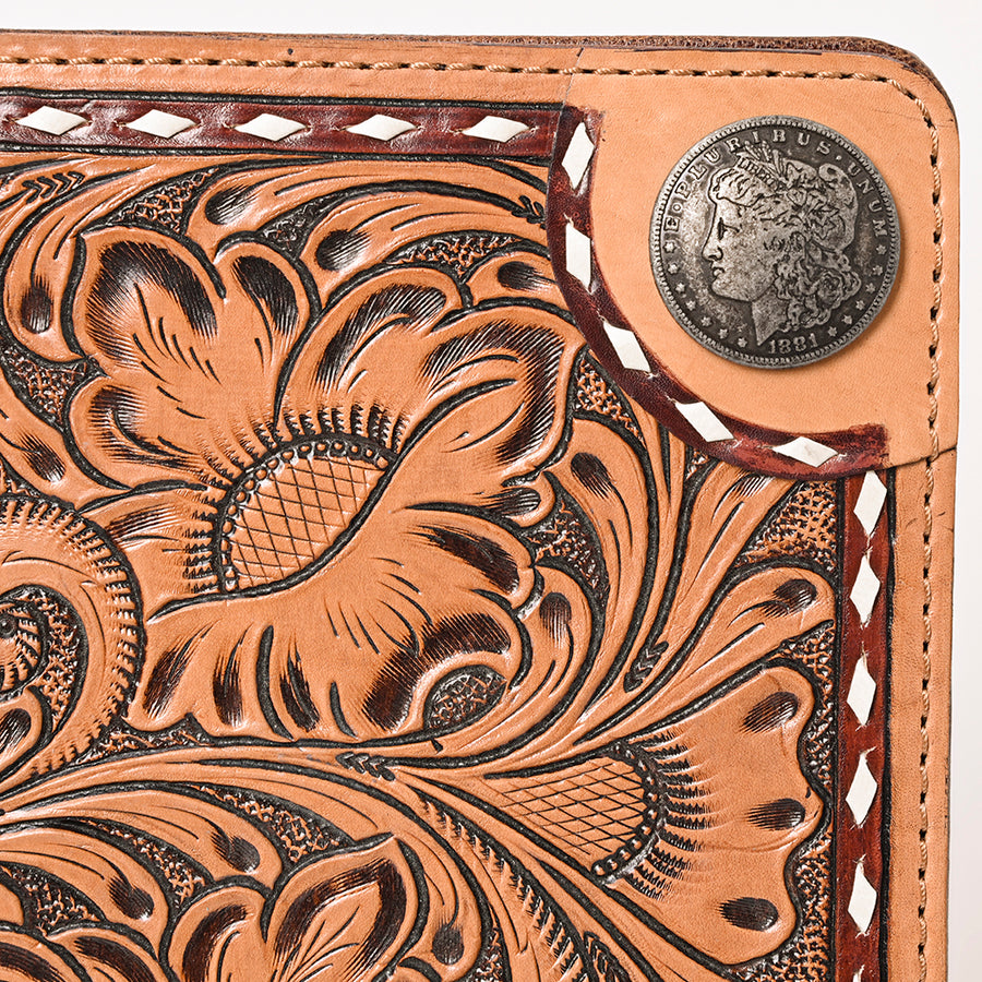 American Darling Hand-Tooled Genuine Leather Portfolio Bag – Floral Carved Western Document Holder for Work & Everyday Organization