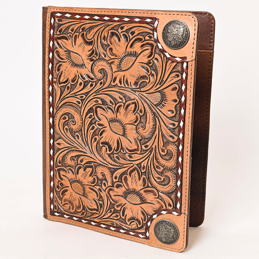 American Darling Hand-Tooled Genuine Leather Western Portfolio Bag - Floral Carved Document Case - Uhorse