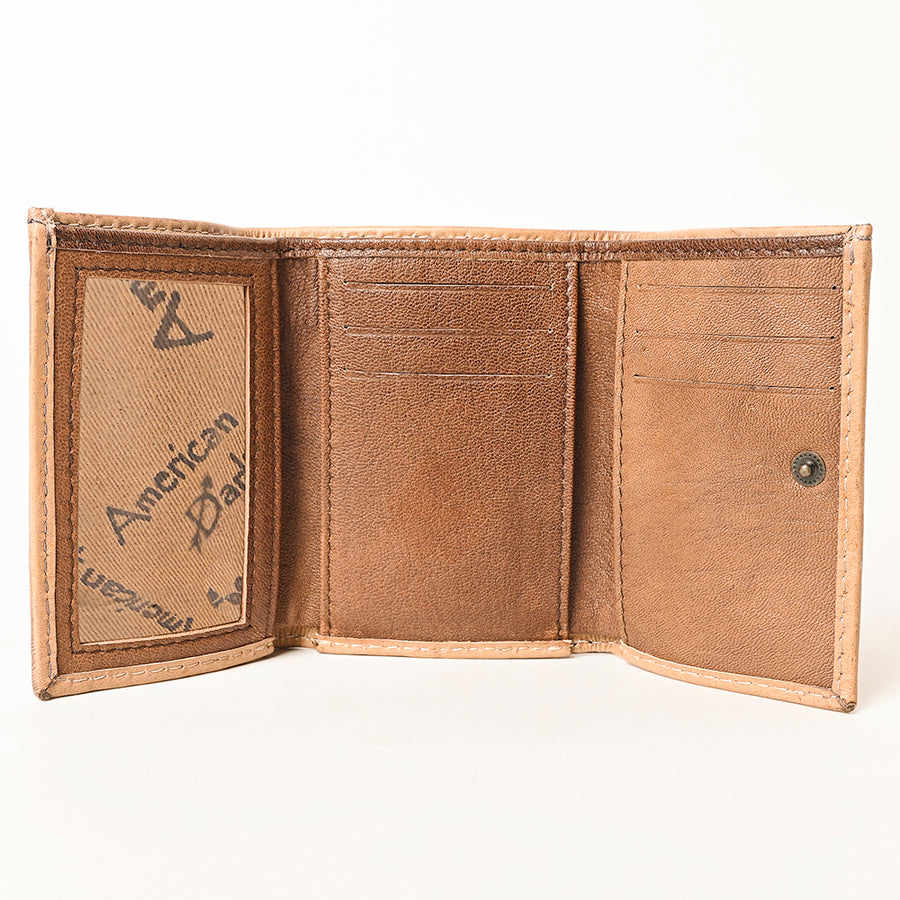 American Darling Hand-Tooled Genuine Leather Trifold Wallet – Floral Carved Western Wallet with Multiple Card Slots & Secure Storage