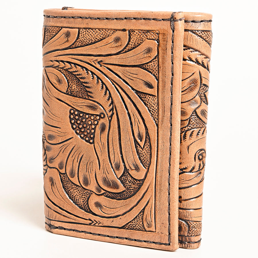American Darling Hand-Tooled Genuine Leather Western Trifold Wallet - Floral Carved Artisan Wallet - Uhorse
