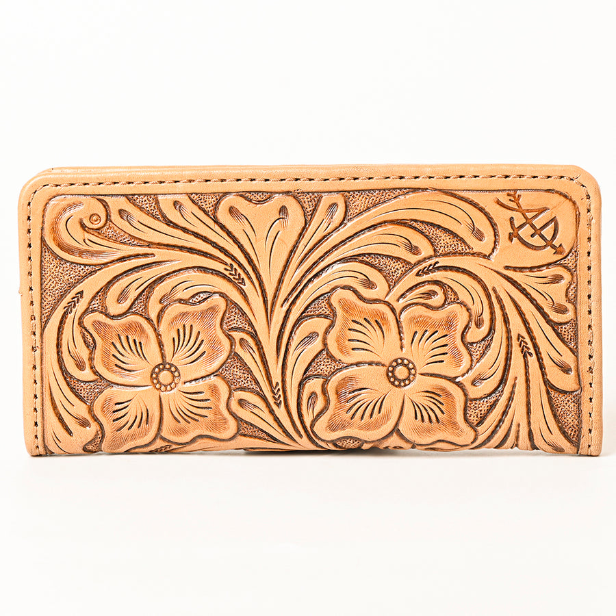 American Darling Hand-Tooled Genuine Leather Wallet Handbag – Floral Carved Western Women’s Wallet with Card Slots & Bill Compartments