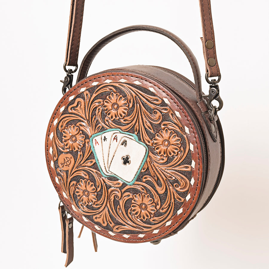 American Darling Tooled Leather Canteen Bag | Playing Card Western Purse - Uhorse