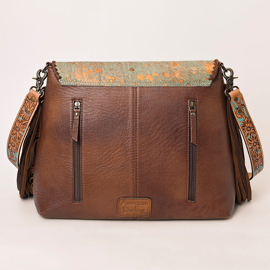 American Darling Large Western Saddlebag Handcrafted from Cowhide | Fringe Detail & Tooled Strap Crossbody Purse