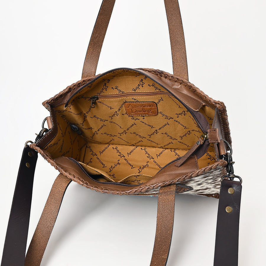 American Darling Western Tote Bag Handcrafted from Hair-On Cowhide & Genuine Leather | Saddle Blanket Inlay & Crossbody Strap