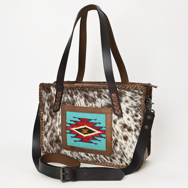 American Darling Cowhide Tote Bag | Saddle Blanket Accent Western Purse - Hilason