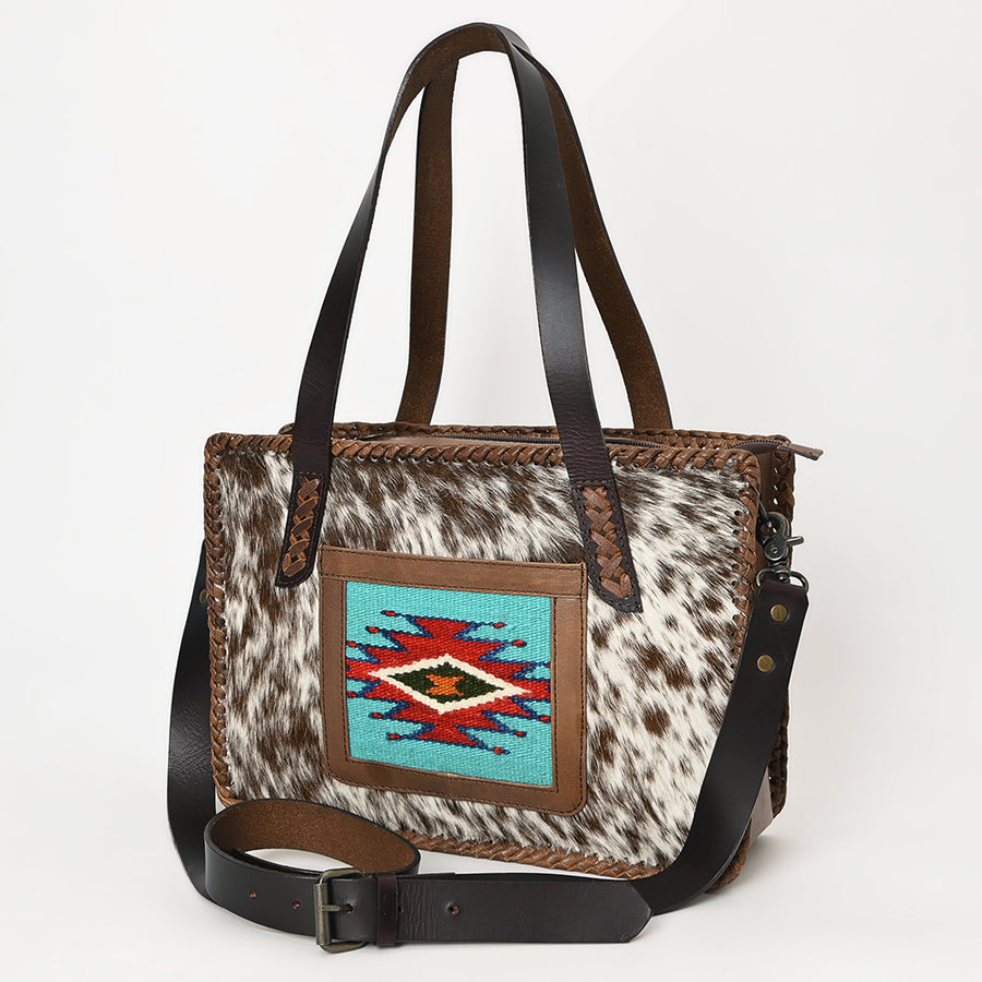 American Darling Cowhide Tote Bag | Saddle Blanket Accent Western Purse - Hilason