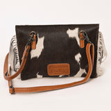 Western Leather Wallet Bag with Hair-On Cowhide Fringes Premium Genuine Leather Small Crossbody by American Darling