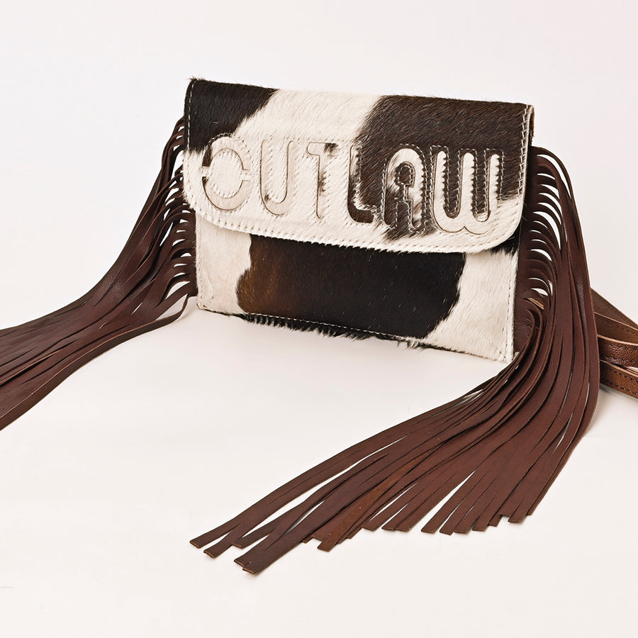 American Darling Hair-on Cowhide Fringe Crossbody Wallet Bag | Western Slogan Clutch - Uhorse