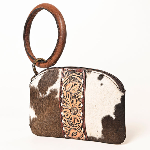 American Darling Hair-on Cowhide Hand-Tooled Clutch Bag | O-Ring Western Wristlet - Uhorse