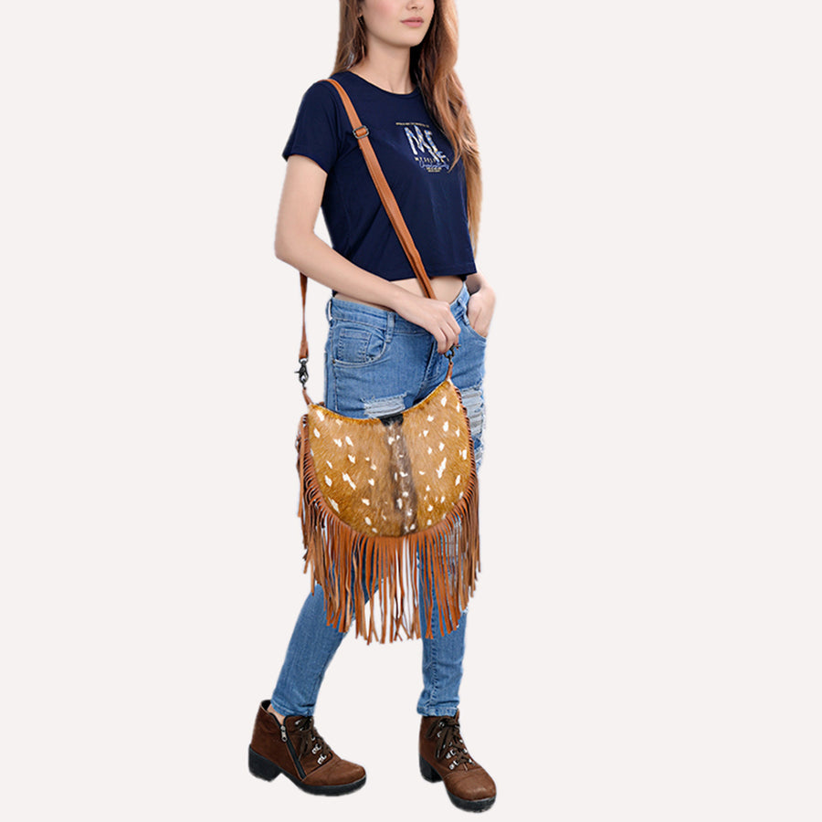 American Darling Western Crossbody Organizer Handcrafted from Hair-On Cowhide | Detachable Hand-Tooled Wallet & Multi-Slot Interior
