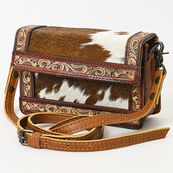 American Darling Handcrafted Western Leather Crossbody Bag with Hair-On Cowhide and Tooled Details - Uhorse