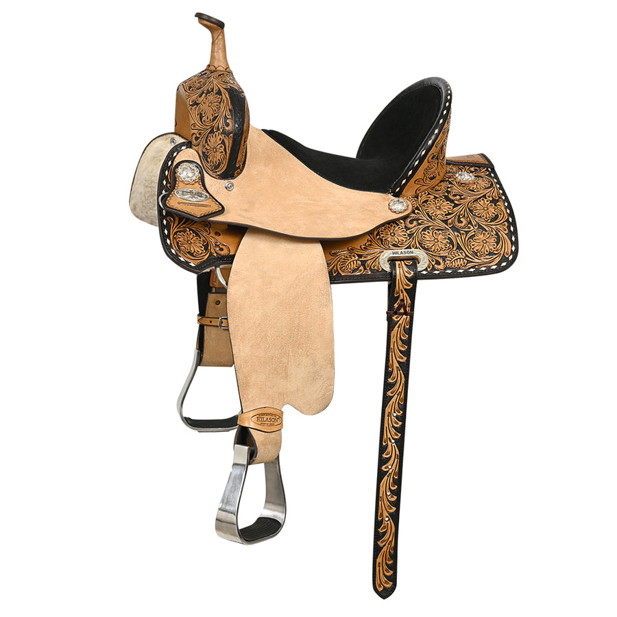 HILASON Western Horse Flex Tree Floral Trail Barrel Racing Genuine American Leather Saddle - Uhorse