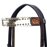 Hilason Horse Hand Carved American Hair On Leather Breast Collar Headstall Brown