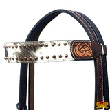 Hilason Horse Hand Carved American Hair On Leather Breast Collar Headstall Brown