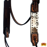 Hilason Horse Hand Carved American Hair On Leather Breast Collar Headstall Brown