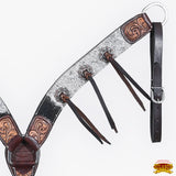 Hilason Horse Hand Carved American Hair On Leather Breast Collar Headstall Brown