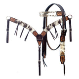 Hilason Horse Hand Carved American Hair On Leather Breast Collar Headstall Brown