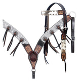 Hilason Horse Hand Carved American Hair On Leather Breast Collar Headstall Brown