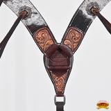 Hilason Horse Hand Carved American Hair On Leather Breast Collar Headstall Brown