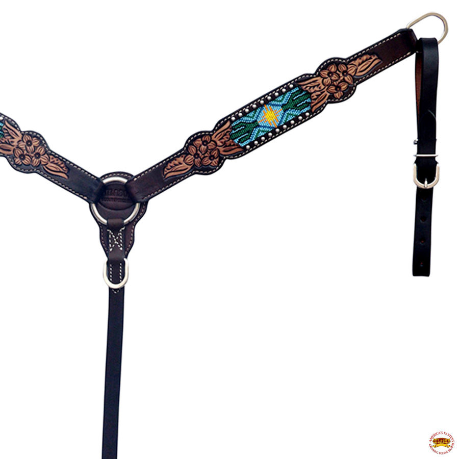HILASON Western Leather Horse Headstall & Breast Collar Floral Beaded Brown