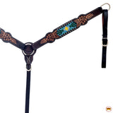 Hilason Horse Floral Hand Carved American Leather Breast Collar Headstall Beaded Brown