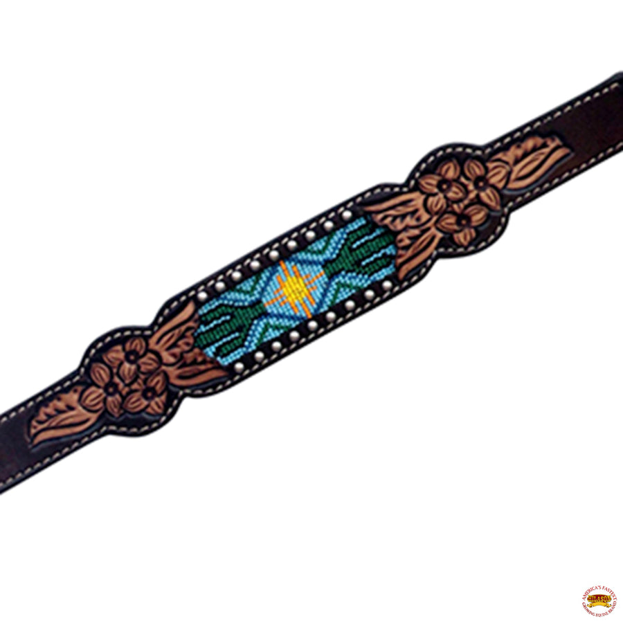 HILASON Western Leather Horse Headstall & Breast Collar Floral Beaded Brown
