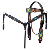 Hilason Horse Floral Hand Carved American Leather Breast Collar Headstall Beaded Brown - Uhorse