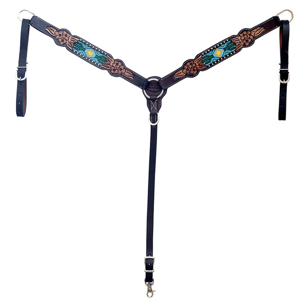 Hilason Horse Floral Hand Carved American Leather Breast Collar Headstall Beaded Brown - Uhorse